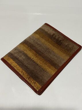 Leather-Trim Brown & Gold Striped Passport Holder Wallet made in Italy